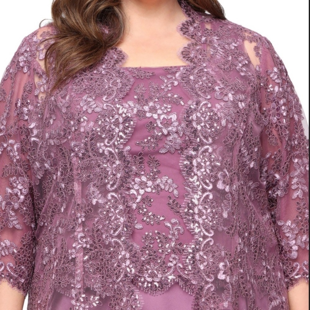 Alex Evenings Gown Set Women 18W NWT Mauve Lace Sequin 2PC MSRP $269 - Picture 4 of 10
